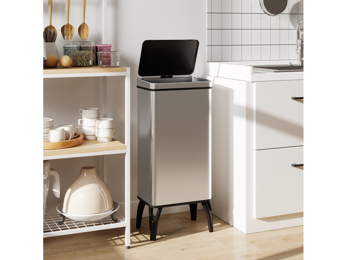 Balde de Lixo Automático de 50 Litros em Aço Inox, Prata, com Sensor Infravermelho, Aro de Retenção e Dimensões 35,5x26x83,5 Cm