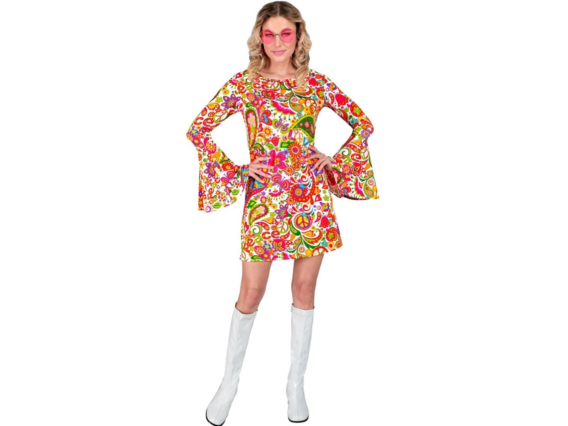 Fato de hippie fúcsia dos anos 60 para mulher