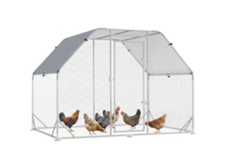 Galinheiro Para Exterior Grande De Aço Galvanizado 280x190x195 Cm Gaiola Para Com Cobertura De Tecido Oxford Prata