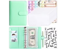 A6 Budget Binder With Zipper Envelopes, Pu Leather Wallet For Cash Envelopes, Macaron Apple Green Cover + 8-zipper Bags