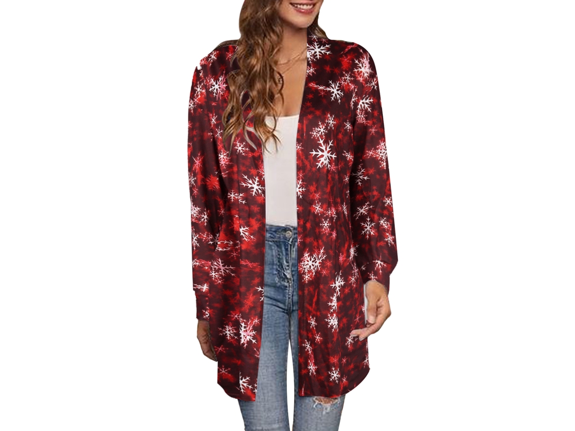 Laxiscreed Casaco Feminino Natal Com Estampa Casual, Aberto E Solto Para Outono, Preto Xxl