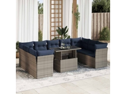 Vidaxl 10 Pcs Conjunto Sofás Jardim Almofadões Vime Pe/acácia Cinzento