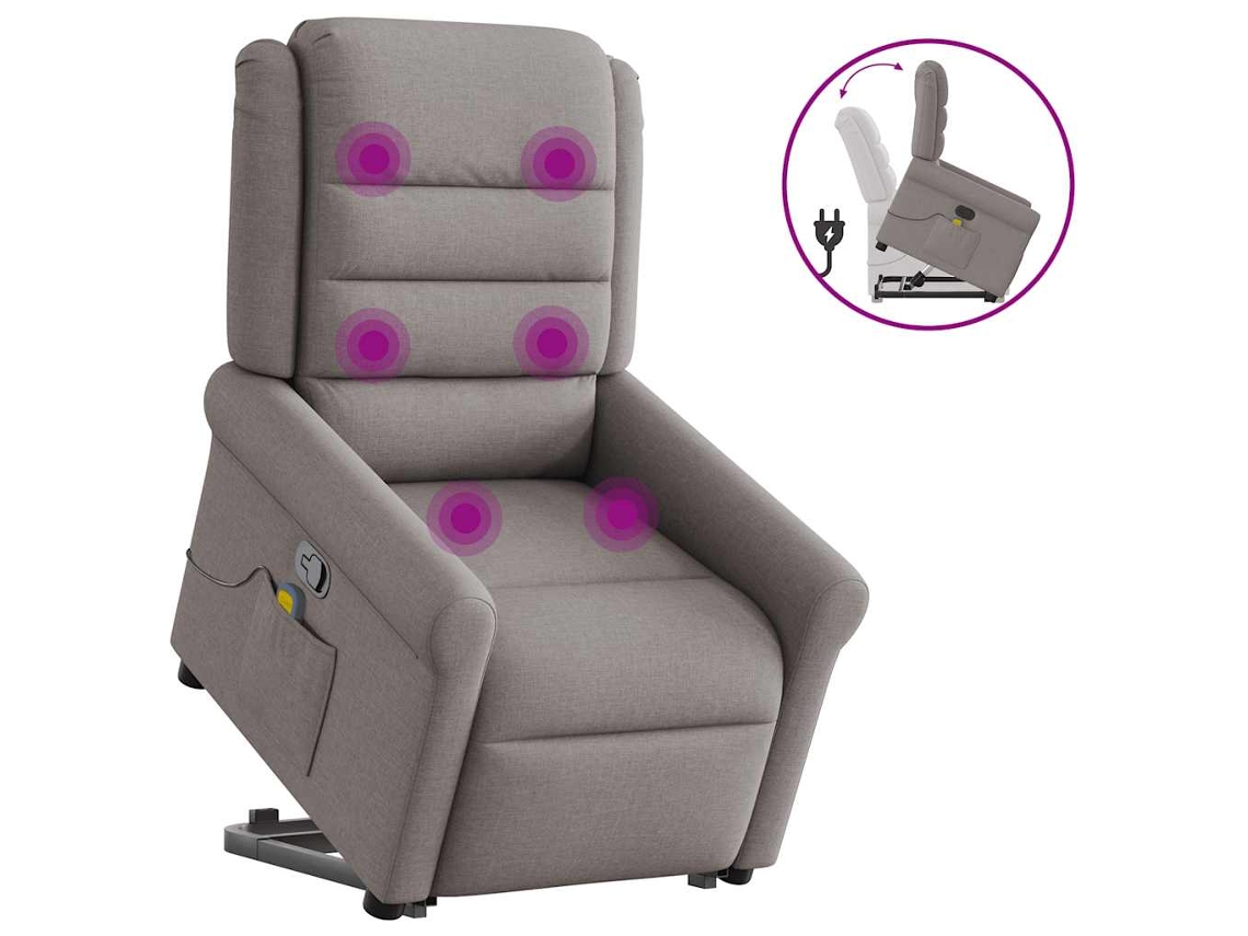 Vidaxl Poltrona Elevatória De Massagens Tecido Cinzento-acastanhado