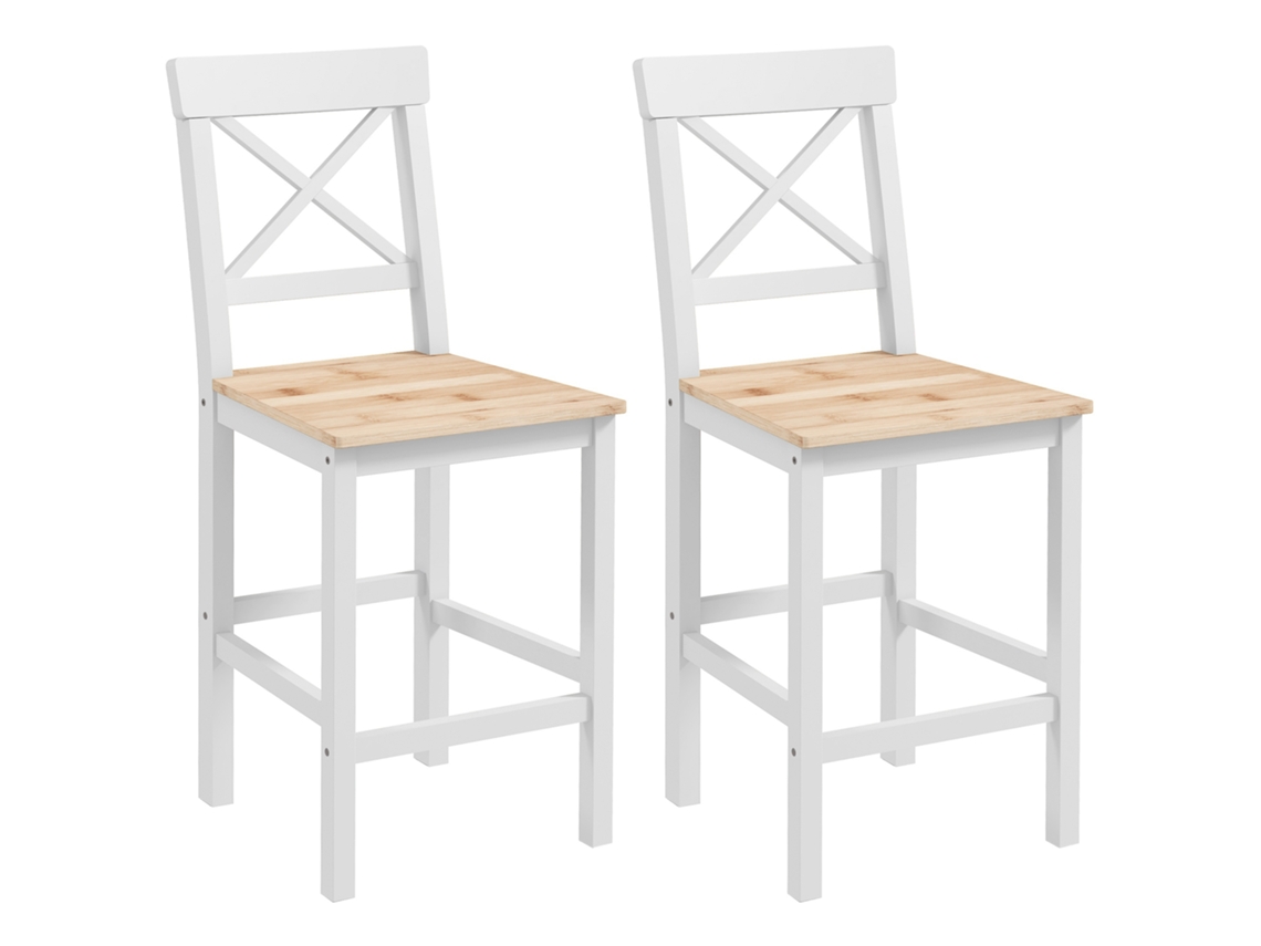 Conjunto De 2 Bancos De Bar De Madeira Com Encosto E Apoio Para Os Pés Estilo Rústico Para Cozinha 41x46x97.5 Cm Natural