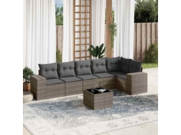 Vidaxl 7 Pcs Conjunto Sofás P/ Jardim C/ Almofadões Vime Pe Cinzento