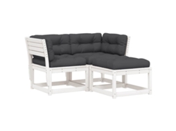 Conjunto de 3 Sofás de Jardim com Almofadões Pinho Maciço Branco MAISON EXCLUSIVE