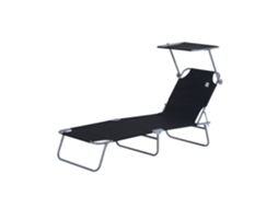 Espreguiçadeira Dobrável Metal e Tecido Oxford Cor Preto 187x58x50 cm Outsunny