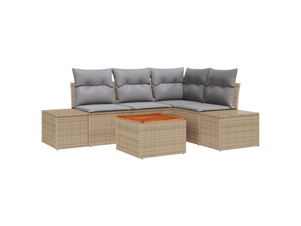 Conjunto 5 Sofá De Jardim Vidaxl Bege Vime Pe (209 X 154 X 69 Cm)