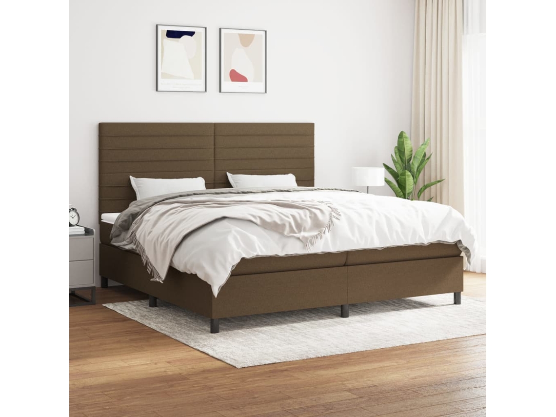 Vidaxl Cama Com Molas/colchão 200x200 Cm Tecido Castanho-escuro