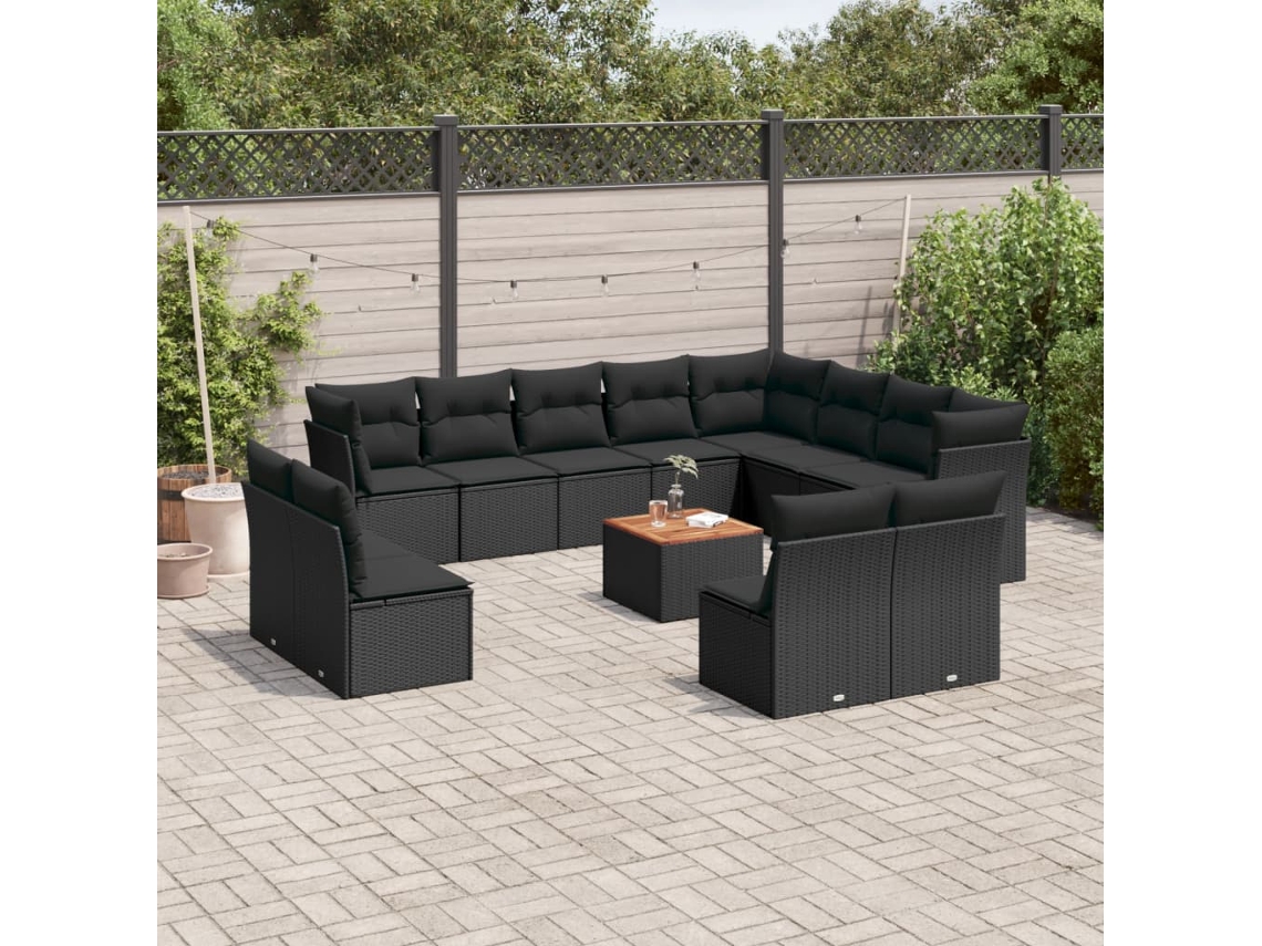 Vidaxl 13 Pcs Conjunto De Sofás De Jardim Com Almofadões Vime Pe Preto