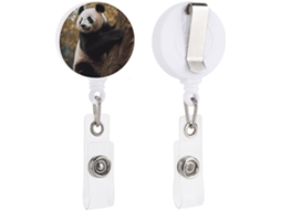 Chaveiro retrátil com clipe tipo jacarelado, porta-crachá com tema de animais, ideal para funcionários públicos.