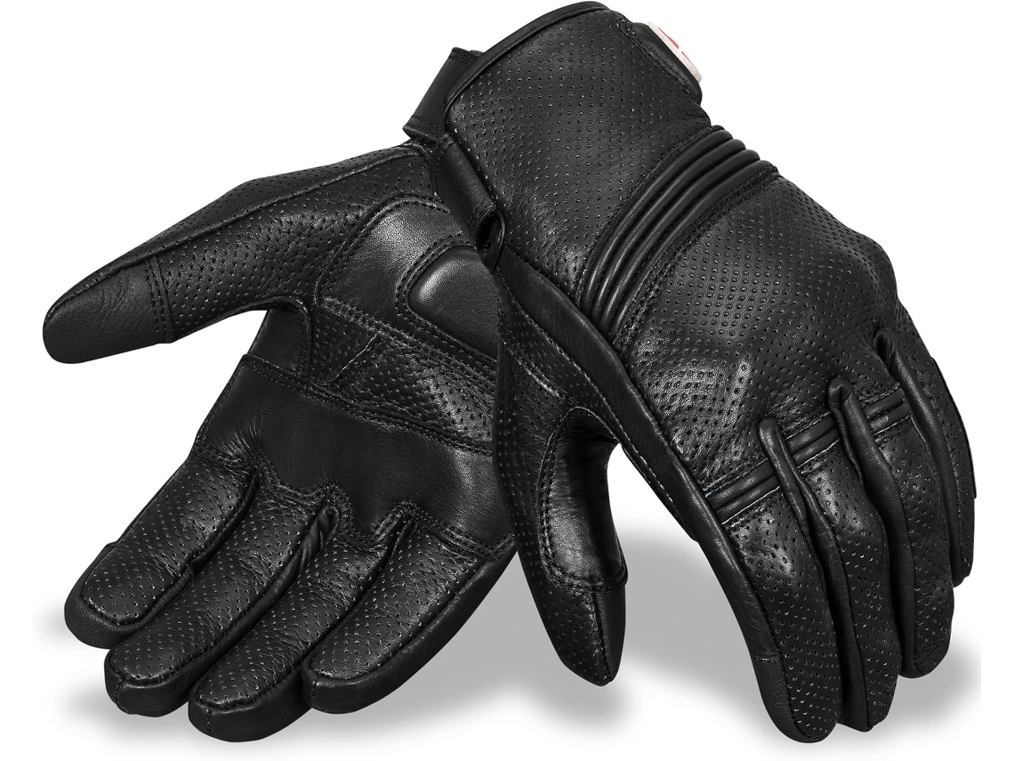 Luvas De Couro Para Motociclista Masculinas - Luvas De Couro Bovino 100%, Compatíveis Com Telas Sensíveis Ao Toque, Respiráveis ​​(pretas)