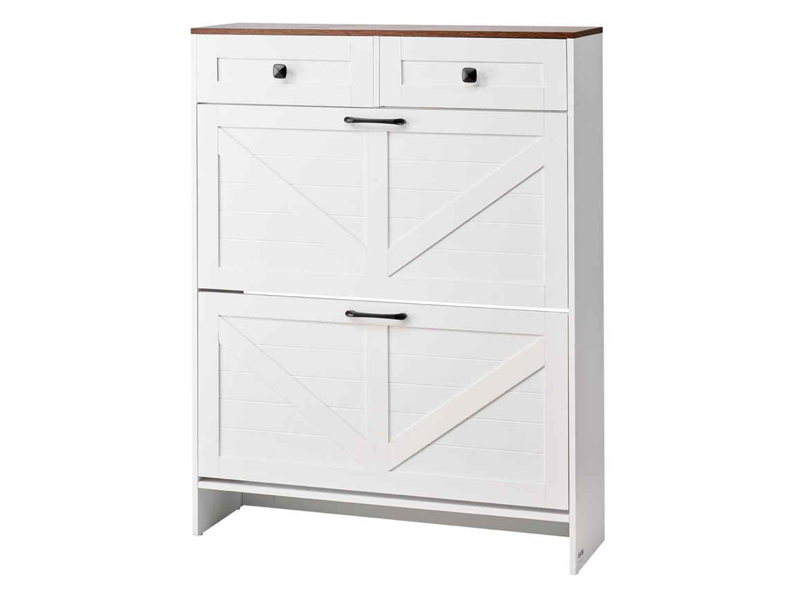 Sapateira Vevor Com 2 Portas E 2 Gavetas, 800 X 240 X 1050 Mm, Branca E Nogueira