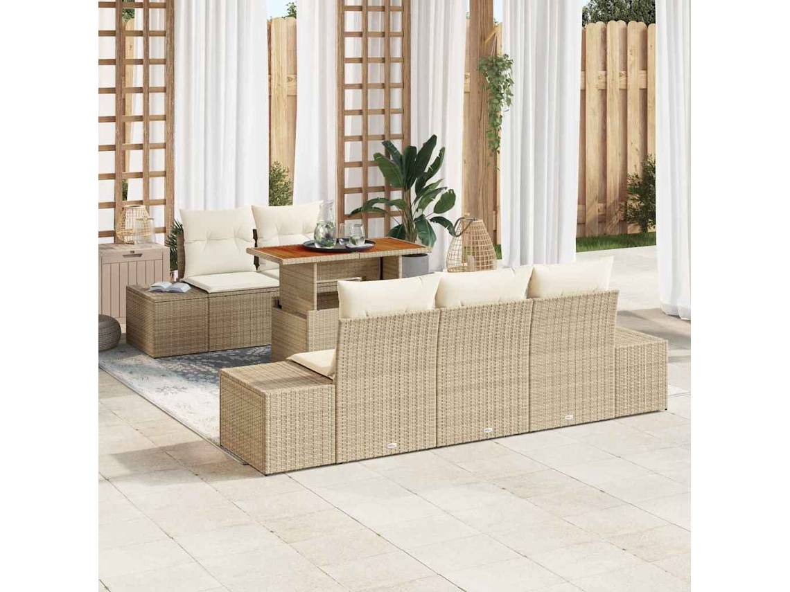 Vidaxl Conjunto De Sofá De Jardim 6 Unid. Bege E Creme