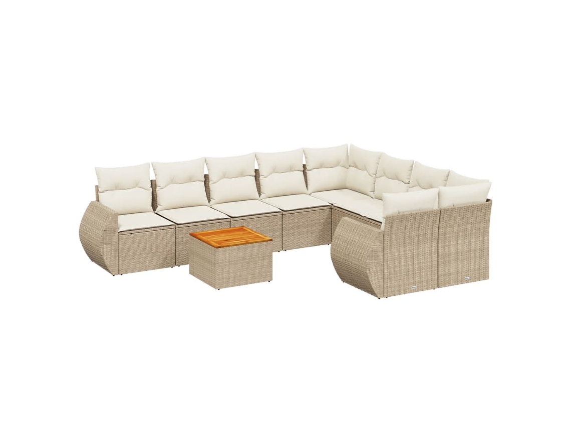 Conjunto de 9 sofás de jardim com almofadões Vime Pe Bege MAISON EXCLUSIVE (90x200 cm)