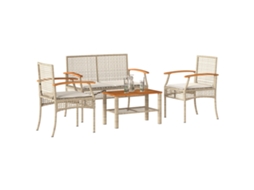 4 Pcs Conjunto Lounge De Jardim C/ Almofadões Vime Pe Bege Dkd Home Decor