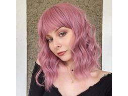 2026 peluca Corta Rizos Mujer Con Flequillo Pelo Rosa Ondulado para Fiesta Disfraz Y Cosplay