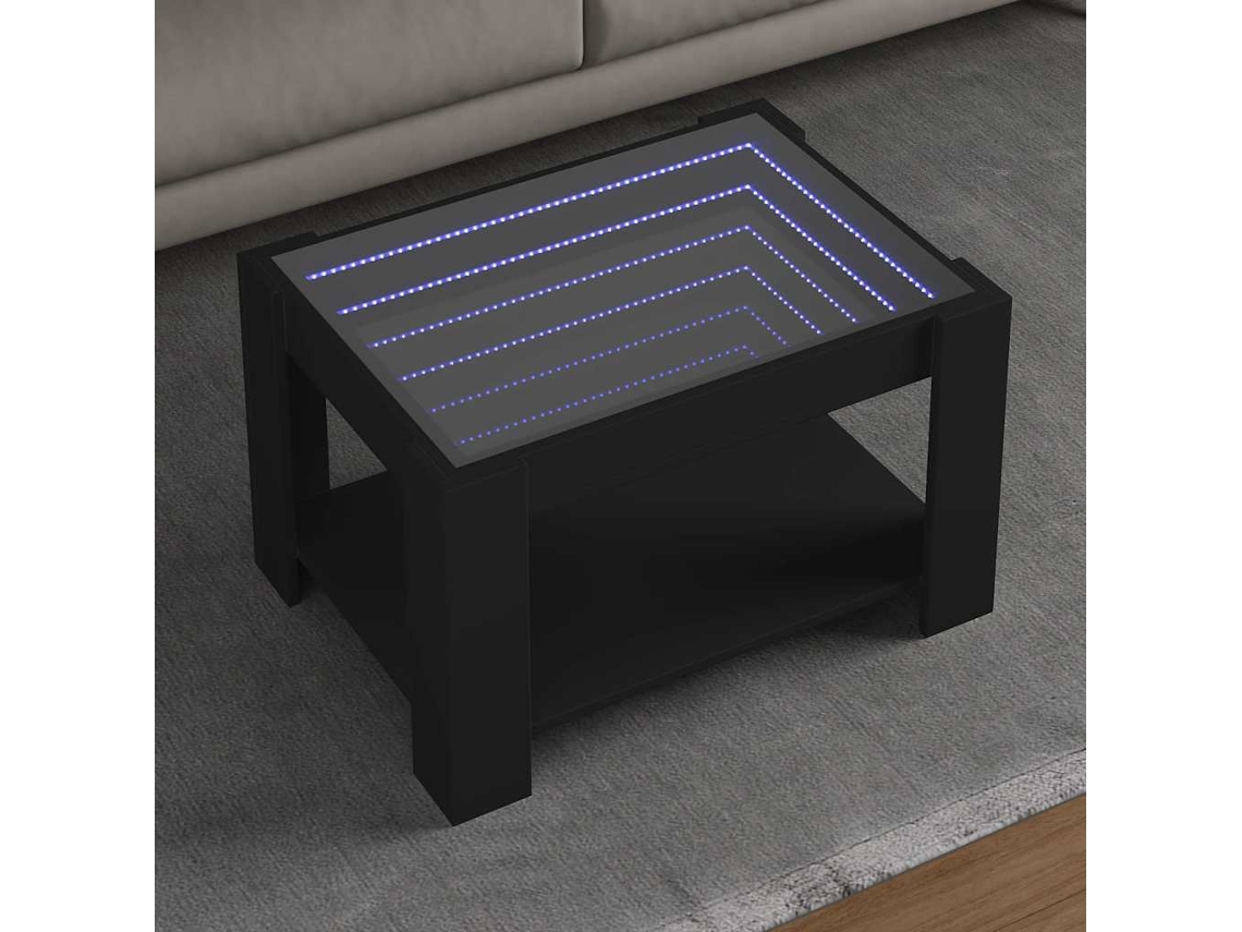 Vidaxl Mesa De Centro C/ Leds 73x53x45 Cm Derivados De Madeira Preto