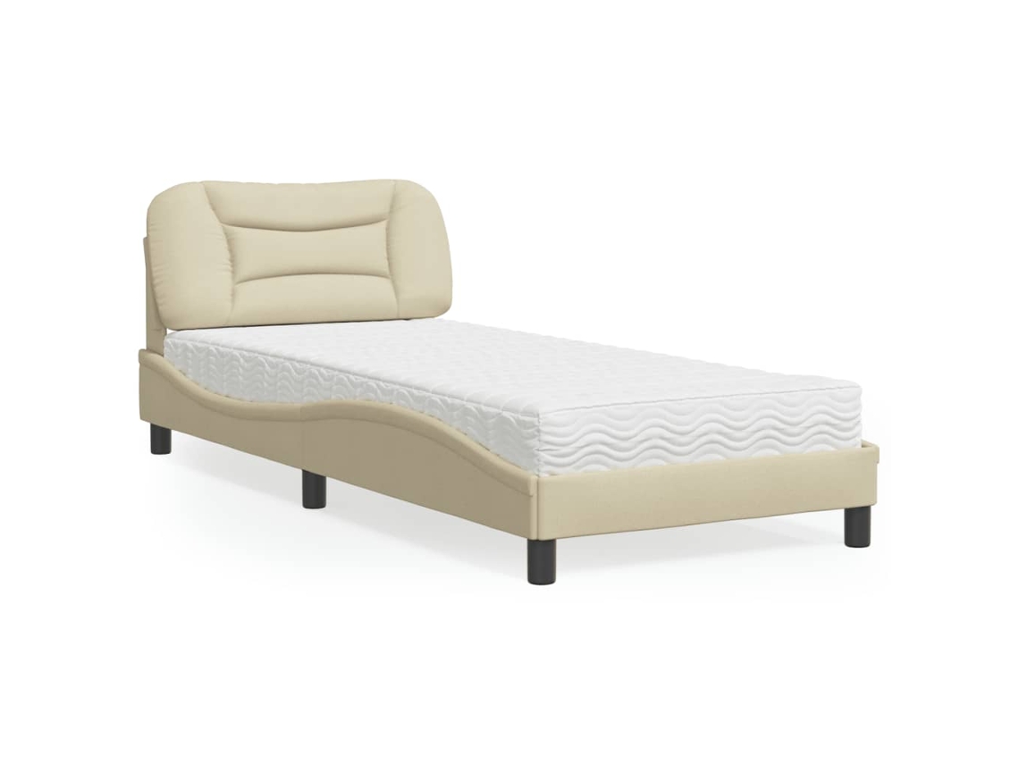Vidaxl Cama Com Colchão Hvar 90x190 Cm Tecido Cor Creme