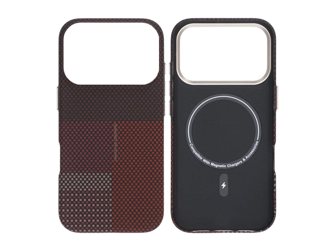 Capa De Fibra De Aramida Para Iphone 17 Pro - Vermelha Com Padrão Quadriculado