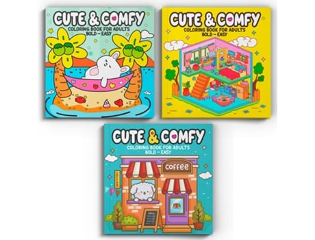 Livro Coleção Cute Comfy Coloring Book For Adults Especial - Kit Com 3 Livros De Colorir De Camelot Editora (português Do Brasil)