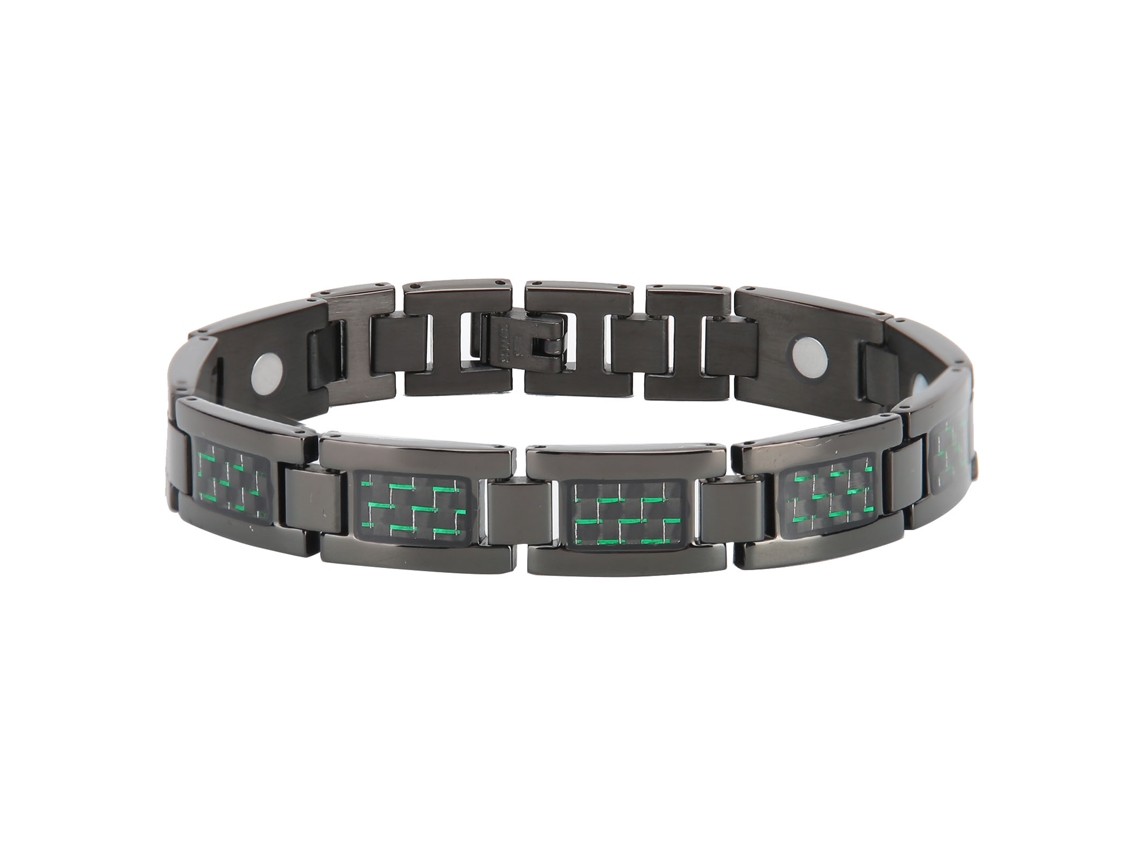 Pulseira De Aço Inoxidável Com Fibra De Carbono Estilo Magnética Para Alívio Da Dor (preto Verde)