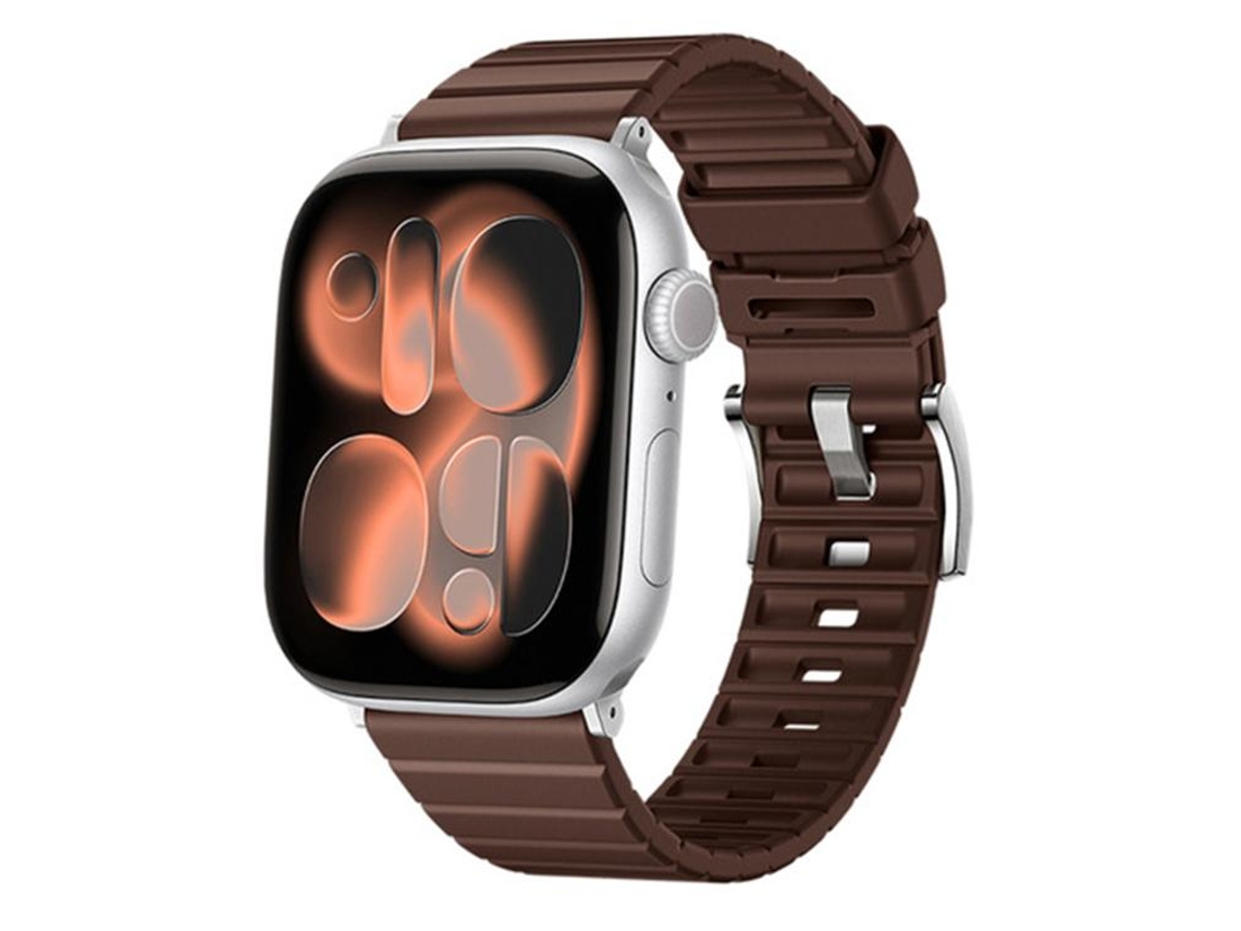 Bracelete para Apple Watch 46/49/45/44mm Borracha Fluorocarbonada com Textura de Escada e Cor Sólida Marrom XIAOMOYU