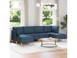 Vidaxl Conjunto De Sofá Modular Com Armazenamento 6 Unid. Azul Tecido