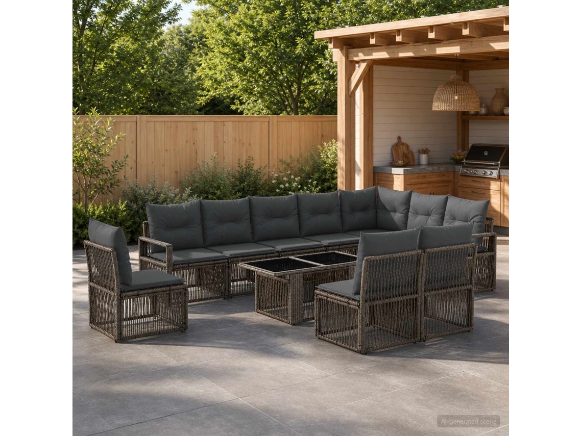 Vidaxl Conjunto De Sofá De Jardim 11 Unid. Cinza E Cinza Escuro