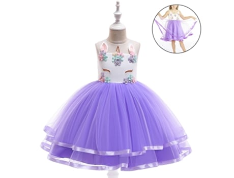 Vestido Para Festa De Menina Princesa Unicórnio Roxo (120 Cm Busto