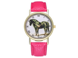 Reloj De Cuarzo Unisex Casual Con Patrón De Caballo Negro Elegante (rojo Rosa)