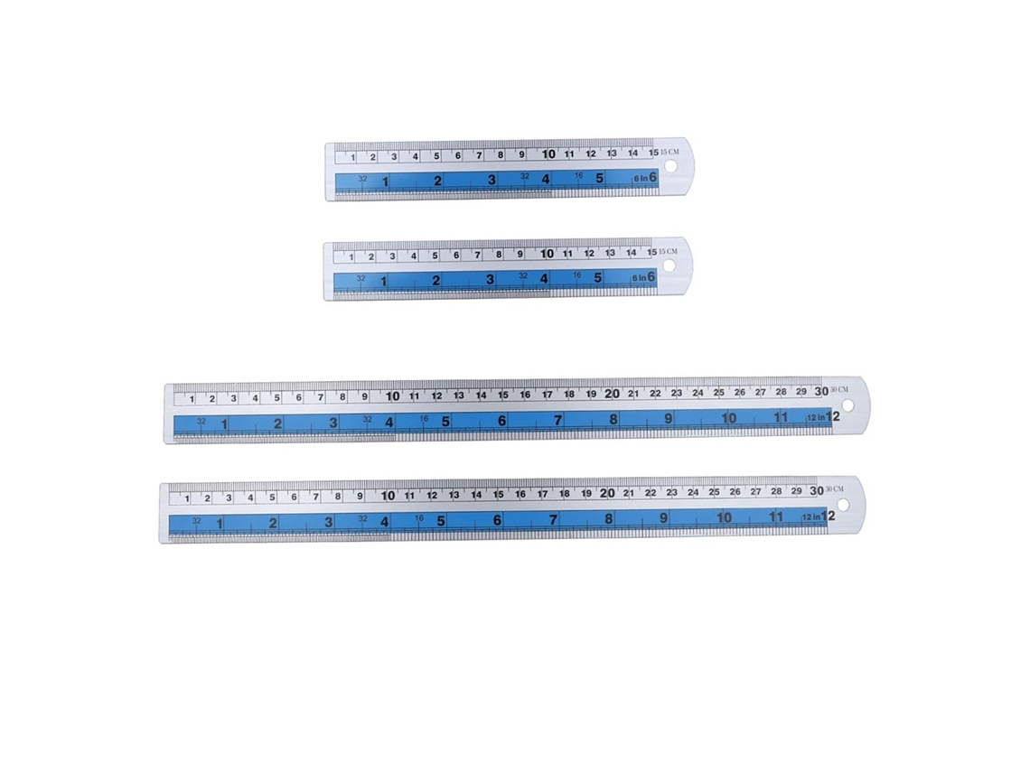 Conjunto De 4 Réguas Aço Duráveis, Com Bordas Retas E Medidas Fáceis
