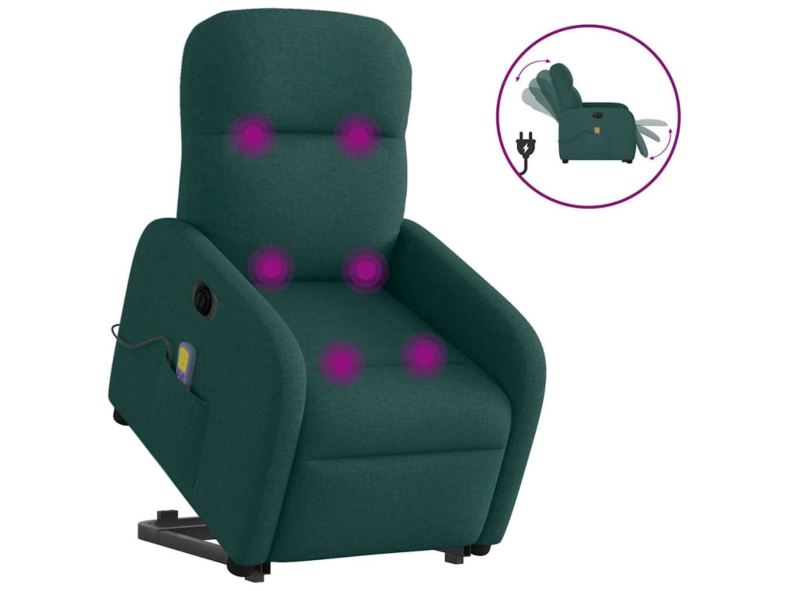Poltrona elétrica elevatória massagens tecido verde-escuro