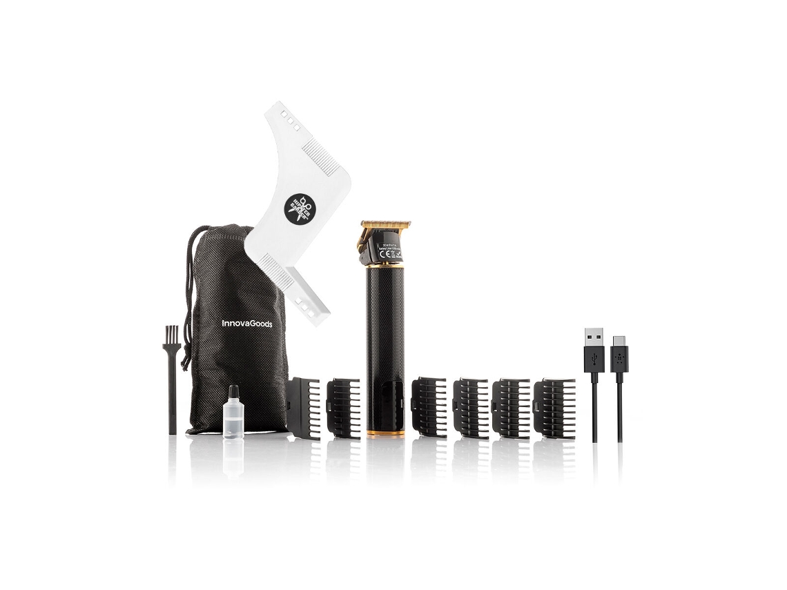 Pack Molde De Barba Hipster Barber E Máquina Profissional Para Cortar Cabelo Recarregável Com Acessórios Innovagoods