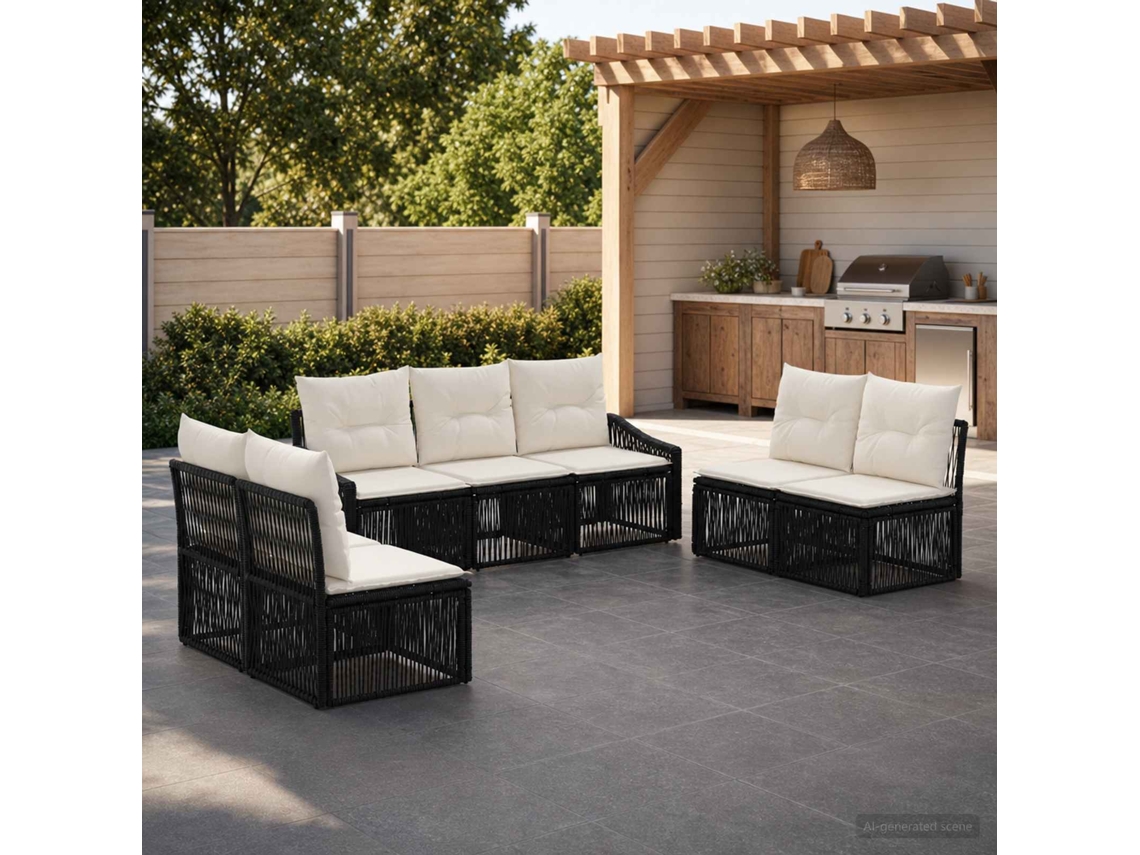 Vidaxl Conjunto De Sofá De Jardim 7 Unid. Preto Vime Pe