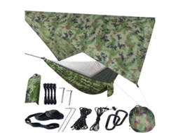 Rede de acampamento com mosquiteiro e sobreteto 260 x 140 cm Nylon leve para viagens, caminhadas, piqueniques, jardim Azul Cinza Zeuxo