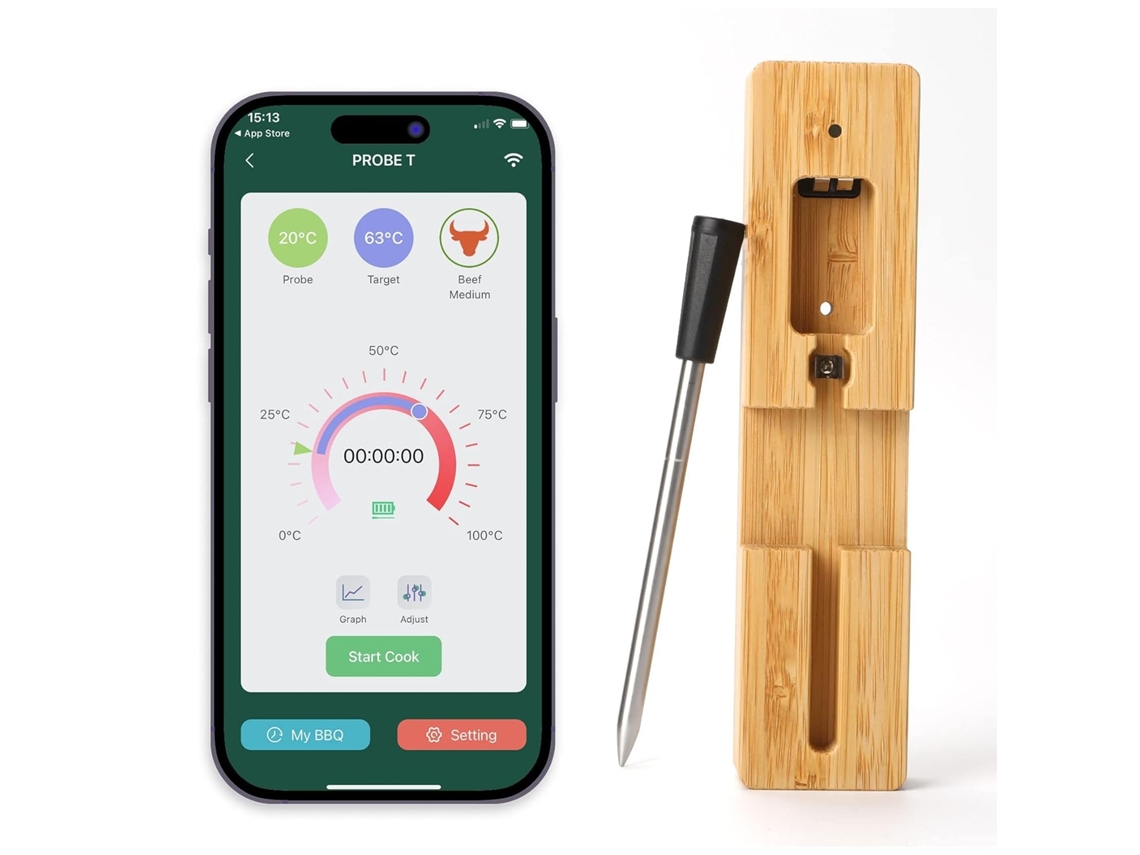 Termómetro Digital Sem Fio Lurelia Para Carne, Bluetooth Para Churrasco E Forno, Impermeável Ipx7, 0 A 100 °c