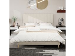 Cama Estofada 160x200 - Cabeceira Acolchoada, Base Baixa Sem Arrumação - Bege