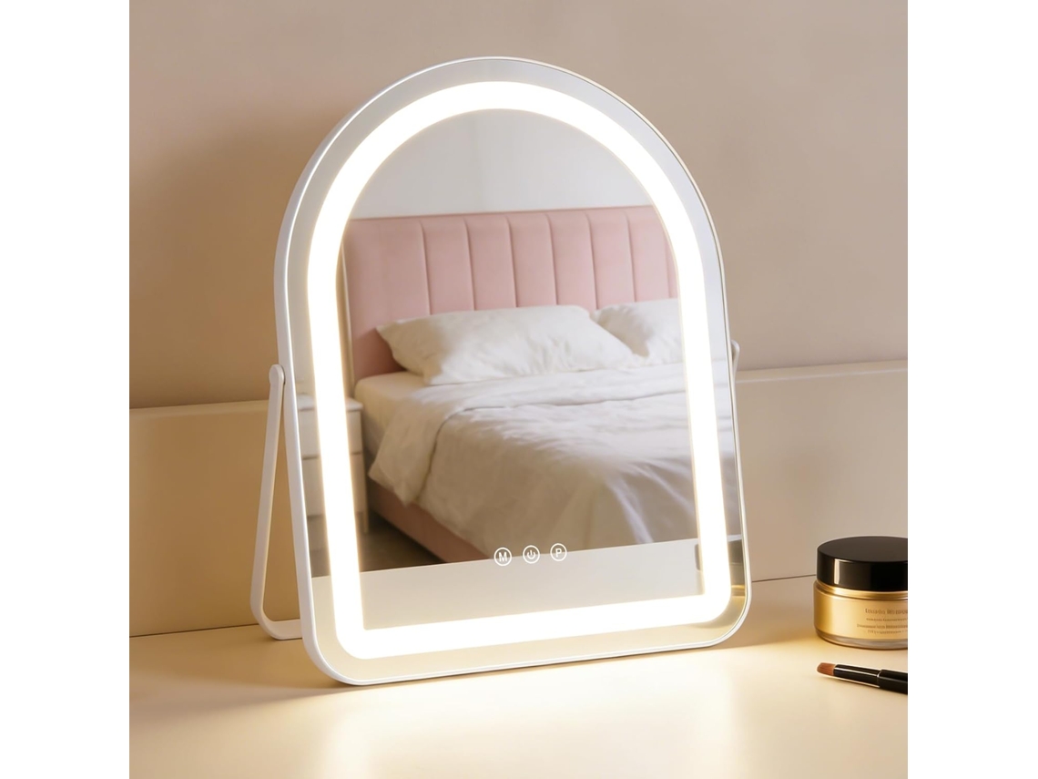 Espelho de Maquilhagem Led Hollywood NETTLIFE 35x45cm Espelho de Mesa Sensível Ao Toque e com Intensidade Ajustável, 3 Modos de Luz