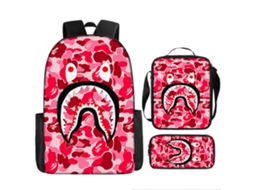 Mochila De Estudante Panoona Tubarão Camuflado Conjunto 3 Peças 17 Pol Crianças Adolescentes Estilo 22