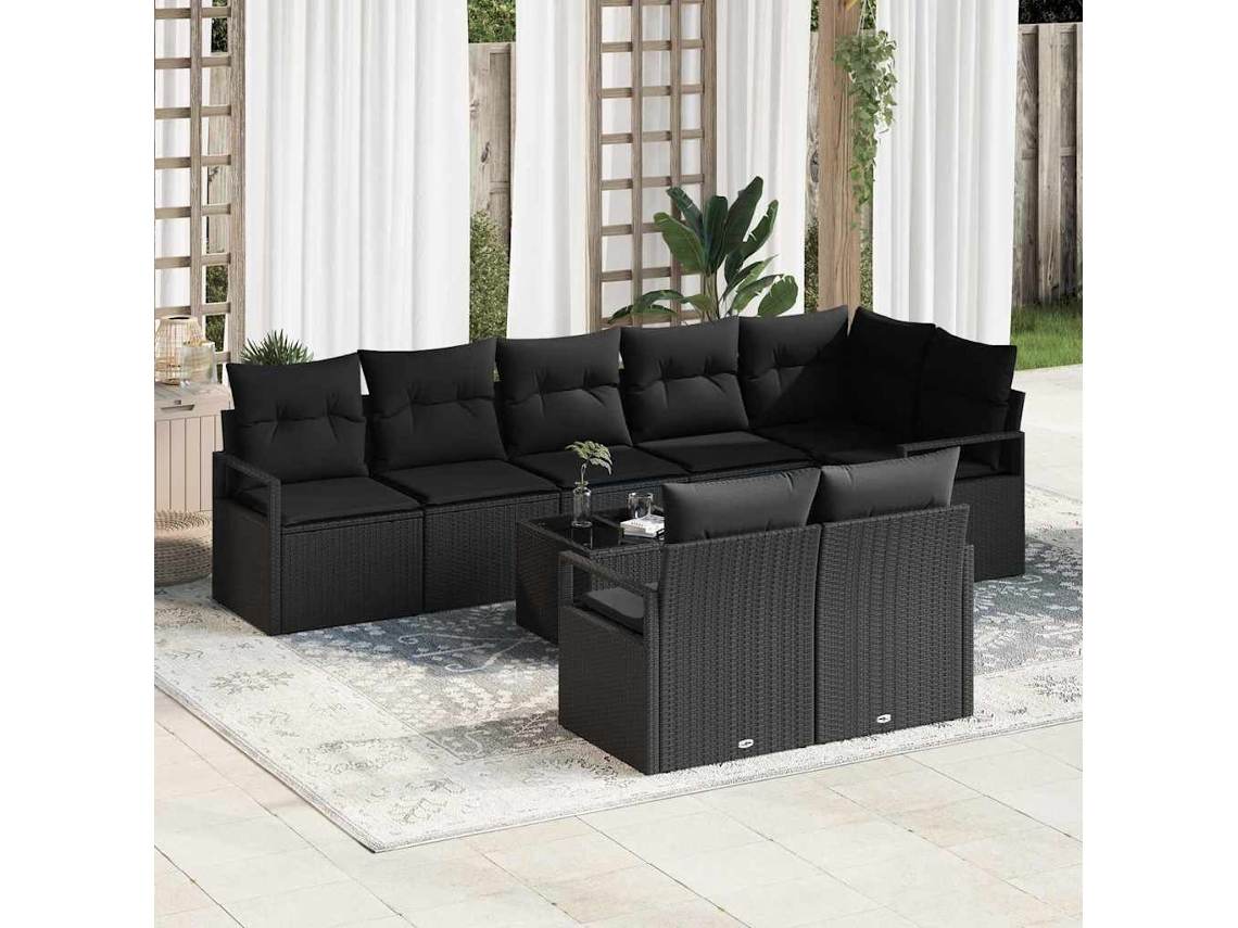 Vidaxl Conjunto De Sofás 9 Unid. Preto Vime Pe