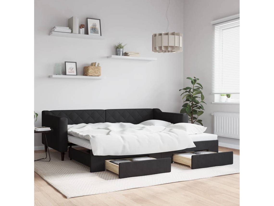 Vidaxl Sofá-cama Com Gavetão E Gavetas 90x200 Cm Tecido Preto