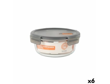 Lancheira Hermética Redonda Transparente Cinza Masterchef 970 ml (6 Unidades)