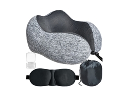 Kit de Viagem 3 em 1 com Espuma Viscoelástica, Travesseiro de Pescoço e Máscara de Dormir para Viagens Confortáveis AQUAFORGE