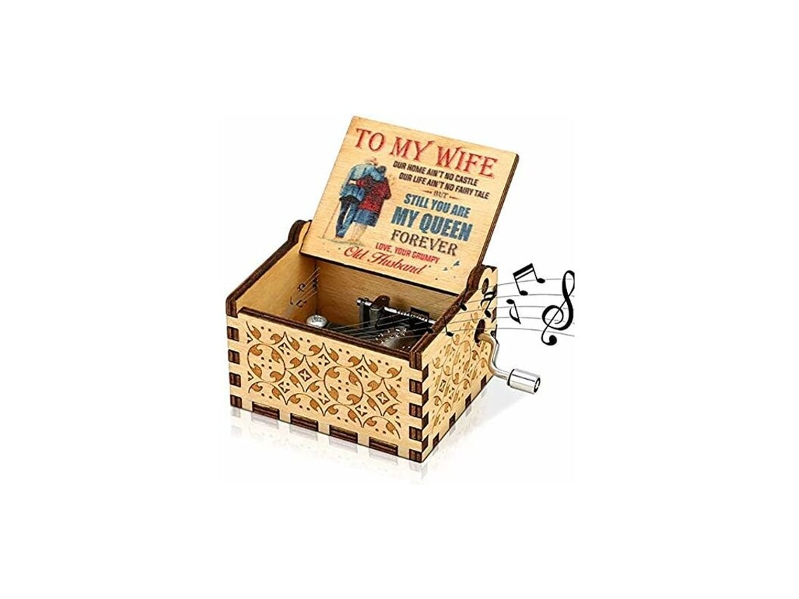 Caixa de Música Madeira com Manivela em Estilo Vintage - Presente Ideal para Esposa - AQUAFORGE
