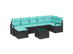 Maison Exclusive - Conjunto De Sofás Com Almofada 8 Pcs Preto E Turquesa Vime Pe