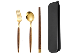 Kit Notebook Multicolorido Com Madeira E Aço Inox Garfo Colher Garfo E Colher Combo De Utensílios De Mesa Caixa