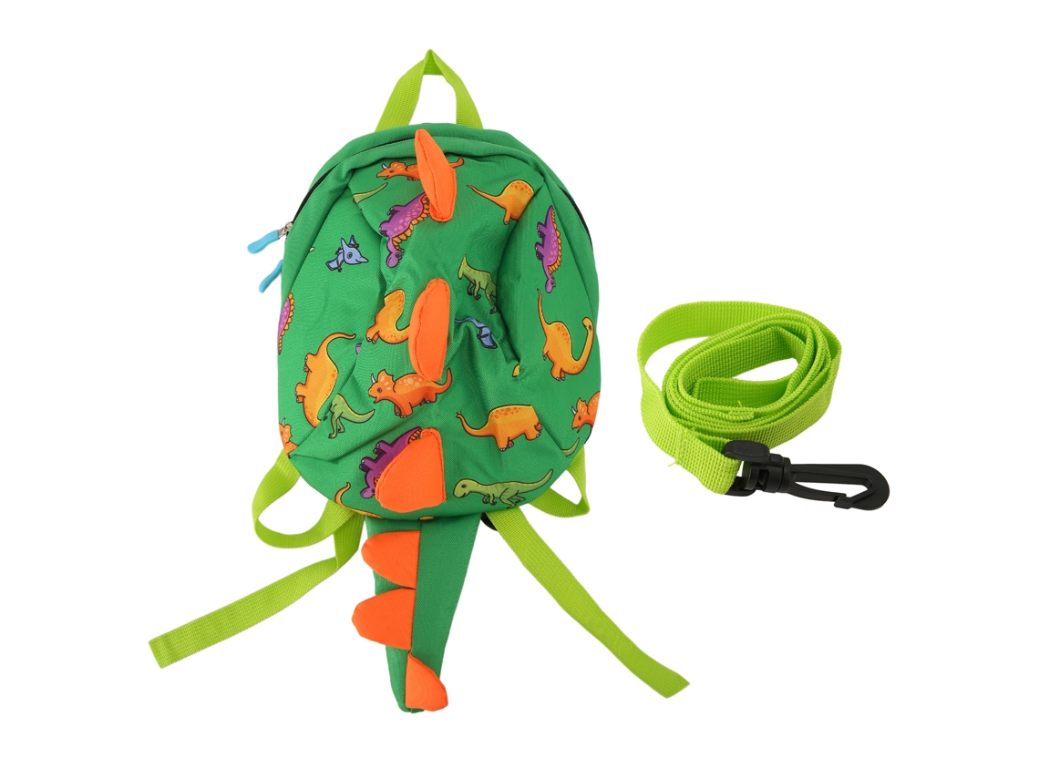 Mochila Para Crianças Com Correia Antiperdida Dinossauro Bonito Capacidade Grande 2-4 Anos Verde