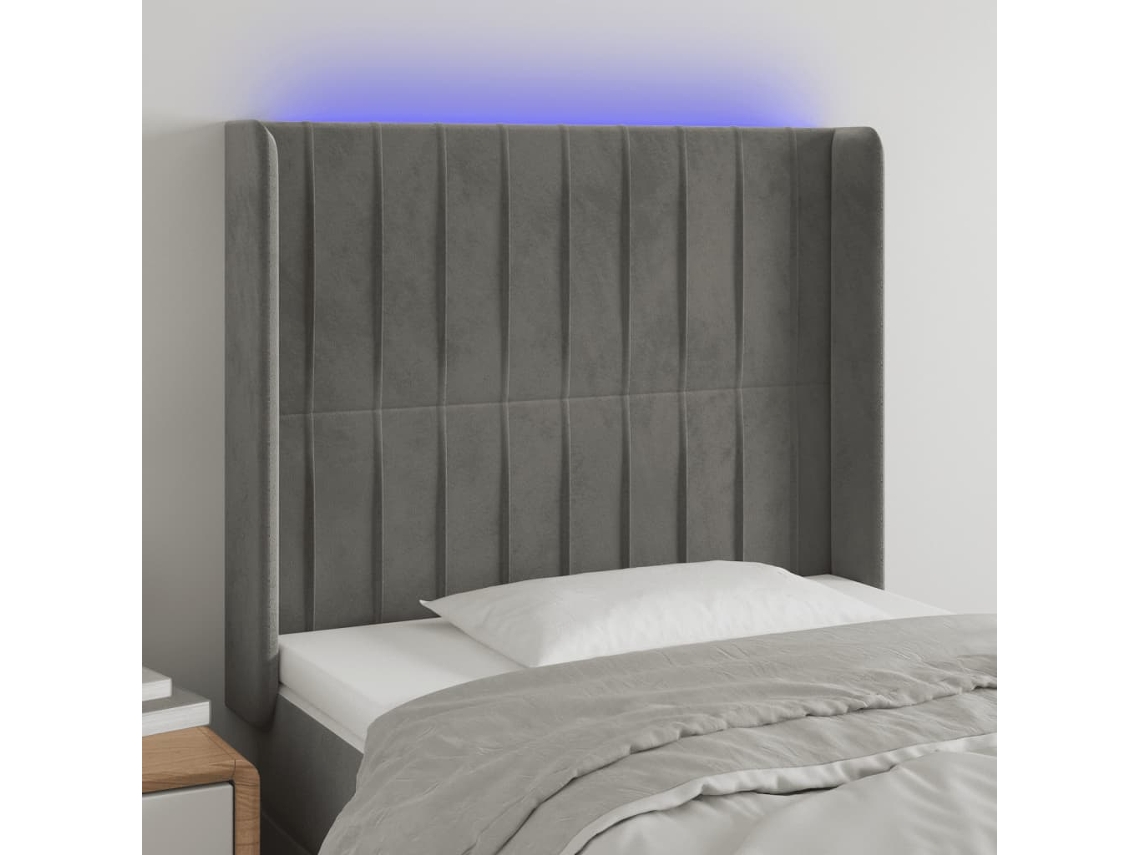 Cabeceira Cama C/ Luzes Led Veludo 83x16x118/128 Cm Cinza-claro