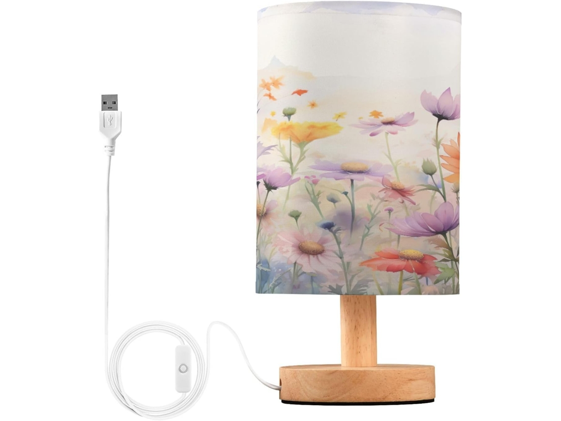 Luminária de cabeceira LED com portas USB, mesa de leitura para quarto, cúpula Tído e base Madeira, escrivaninha para quarto.